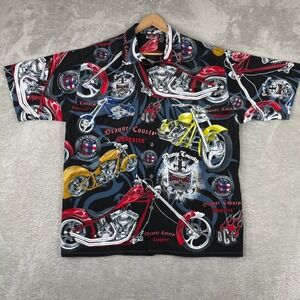 Orange County Choppers Shirt Mens XL Black All Over Print Biker Y2K Button Up